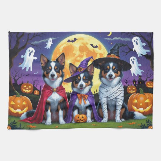 Australische Kelpies Honden Pompoen Halloween Grap Theedoek (Horizontaal)