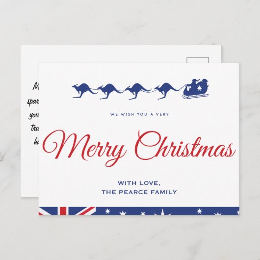 Australische kerst briefkaarten Kangaroo Aussie (Voorkant / Achterkant)