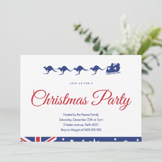Australische Kerst Party Uitnodiging vlag wit (Staand voorkant)