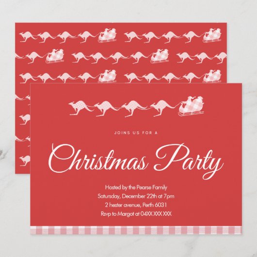 Australische Kerstfeest Uitnodiging Kangoeroe Rood (Voorkant / Achterkant)