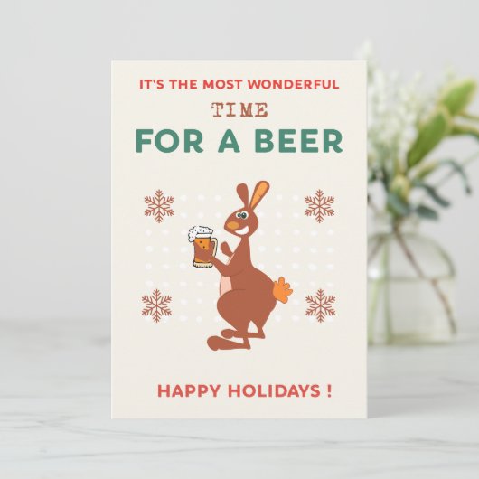 Australische kerstkaarten Grappig Aussie Bier Feestdagenkaart (Staand voorkant)