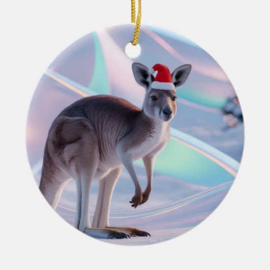 Australische Kerstkangoeroe + Kerstmannenhoed Vaka Keramisch Ornament (Voorkant)