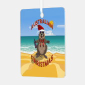 Australische kerstman op het strand metalen ornament (Voorkant links)