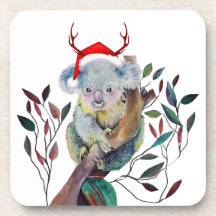 Australische Kerstmis Koala Santa Hoed Rood Groen