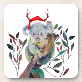 Australische Kerstmis Koala Santa Hoed Rood Groen Bier Onderzetter
