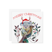 Australische Kerstmis Koala Santa Hoed Rood Groen Kaart (Voorkant / Achterkant in situ)