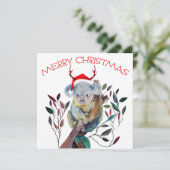 Australische Kerstmis Koala Santa Hoed Rood Groen Kaart (Staand voorkant)