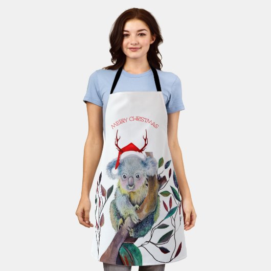 Australische Kerstmis Koala Santa Hoed Rood Groen Schort (Gedragen)