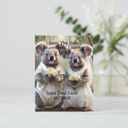 Australische Koala Beer Witte Bruiloft, Briefkaart (Staand voorkant)
