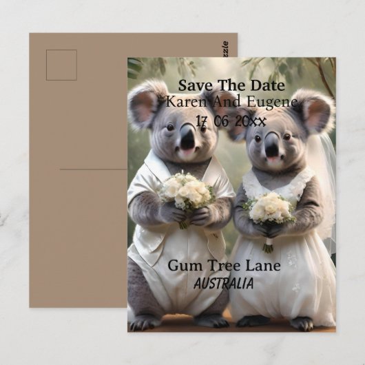 Australische Koala Beer Witte Bruiloft, Briefkaart (Voorkant / Achterkant)