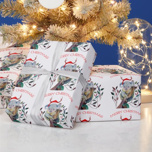 Australische Koala Kerstman Hoed Vrolijk Kerstfees Cadeaupapier (Feestdagen)