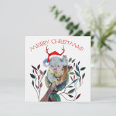 Australische Koala Santa Hat Vrolijk Kerstfeest Feestdagenkaart (Staand voorkant)