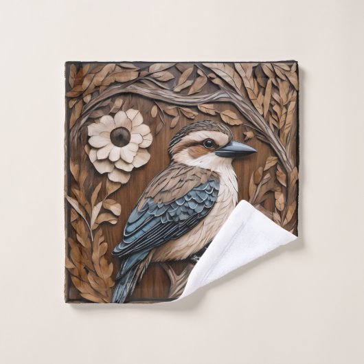 Australische Kookaburra Hout Art Print, Bad Handdoek (Wasdoekje)