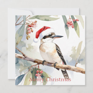 Australische Kookaburra Kerstman hoed Prettig Kers Feestdagenkaart