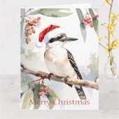 Australische Kookaburra Kerstman hoed Prettig Kers Kaart (Gele Bloem)