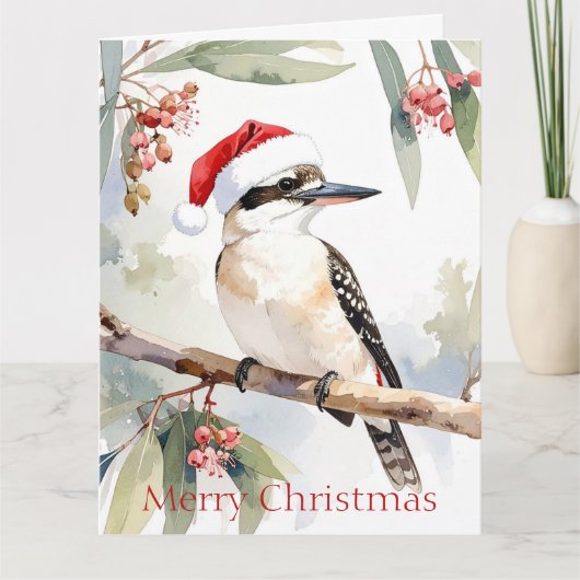 Australische Kookaburra Kerstman hoed Prettig Kers Kaart (Voorkant)