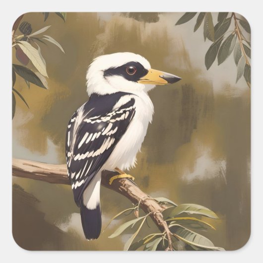 Australische Kookaburra schilderij, Vierkante Sticker (Voorkant)
