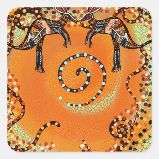 AUSTRALISCHE KUNST VIERKANTE STICKER (Voorkant)