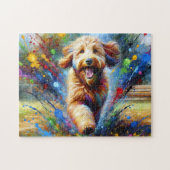 Australische Labradoodle Hond Portret Acryl Kunst Legpuzzel (Horizontaal)