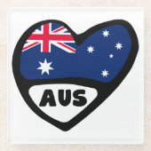 Australische landencode Vlag hart AUS Glazen Onderzetter (Voorkant)