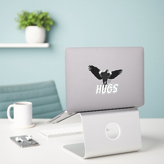 Australische magpie wil sticker voor knuffels (Laptop op bureau)