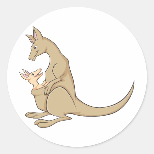 Australische Mama Kangoeroe en Baby Joey Ronde Sticker (Voorkant)