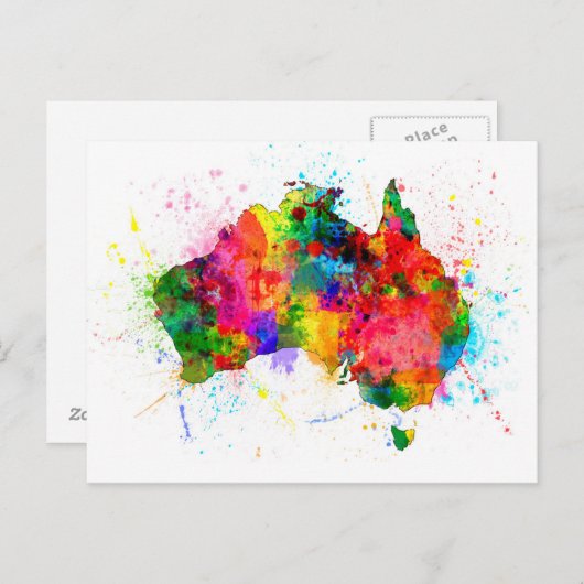 Australische map Verf Splashes Briefkaart (Voorkant / Achterkant)
