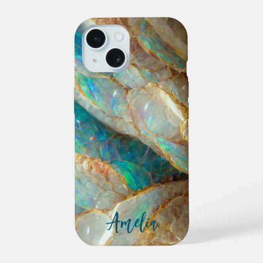 Australische Opal Steen Textuur Luxe Persoonlijk iPhone 15 Case (Achterkant)
