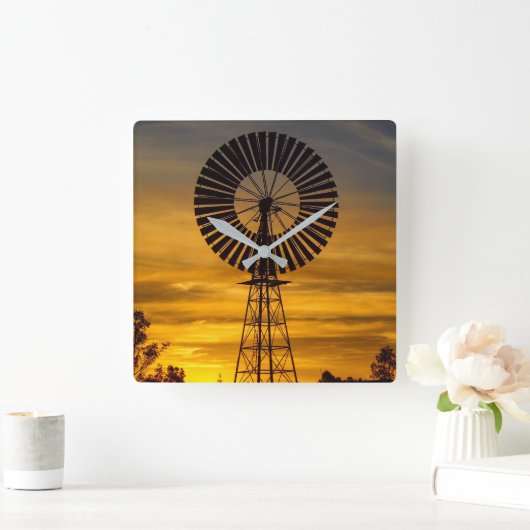 Australische Outback Windmill Sunset Wall klok (Huis)