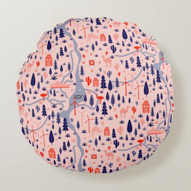 Australische pictogrammen, naadloos decoratief pat rond kussen (Voorkant)