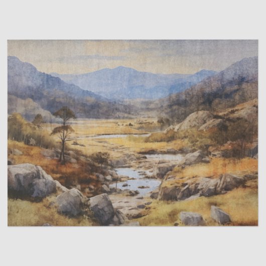 Australische rivier windt richting bergen ontvlech tissuepapier (Voorkant)