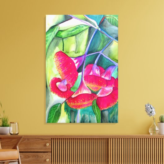 Australische rode bloeiende waterverf canvas afdruk (Insitu (Woonkamer))