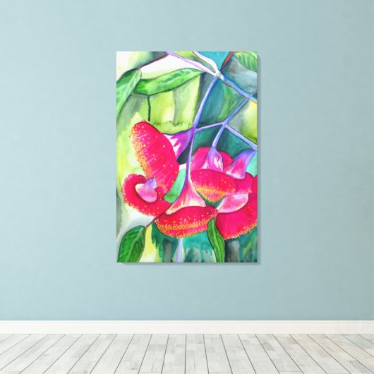 Australische rode bloeiende waterverf canvas afdruk (Insitu (Houten vloer))
