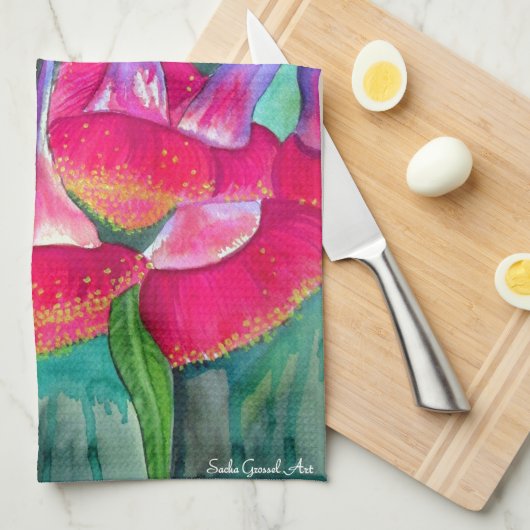 Australische roodbloeiende waterverf theedoek (Quarter Fold)