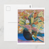 Australische Rosella met bleke kop & wilde bloemen Briefkaart (Voorkant / Achterkant)