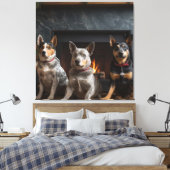 Australische Runderen bij de Open Haard Kerstmis Canvas Afdruk (Insitu (Slaapkamer))