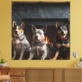 Australische Runderen bij de Open Haard Kerstmis Canvas Afdruk (Insitu (Woonkamer))
