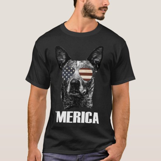 Australische Rundvee Hond Amerika VS Vlag Zonnebri T-shirt (Voorkant)