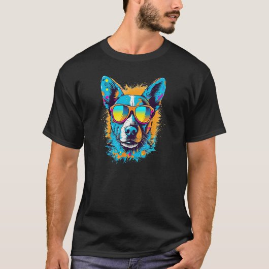 Australische rundvee hond draagt zonnebril retro t-shirt (Voorkant)