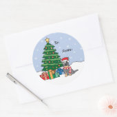 Australische Rundvee Hond en Kerstboom Ronde Sticker (Envelop)