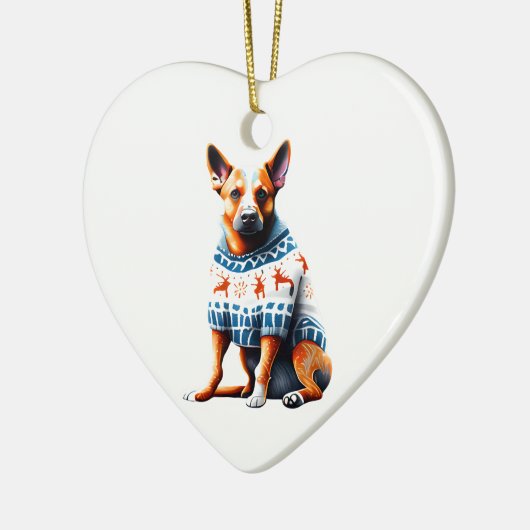 Australische Rundvee Hond in Kersttrui Keramisch Ornament (Links)