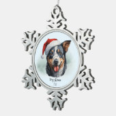 Australische Rundvee Hond Santa Hoed Monogram Naam Tin Sneeuwvlok Ornament (Rechts)