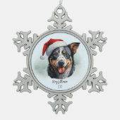 Australische Rundvee Hond Santa Hoed Monogram Naam Tin Sneeuwvlok Ornament (Voorkant)