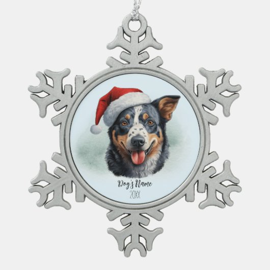 Australische Rundvee Hond Santa Hoed Monogram Naam Tin Sneeuwvlok Ornament (Voorkant)