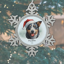 Australische Rundvee Hond Santa Hoed Monogram Naam Tin Sneeuwvlok Ornament