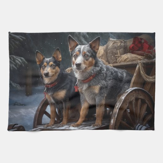Australische Rundvee Sneeuw Slede Kerst Decor Theedoek (Horizontaal)