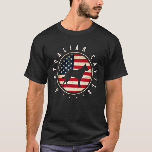 Australische Rundvee Vlag van de VS 4 juli Hond Mo T-shirt (Voorkant)