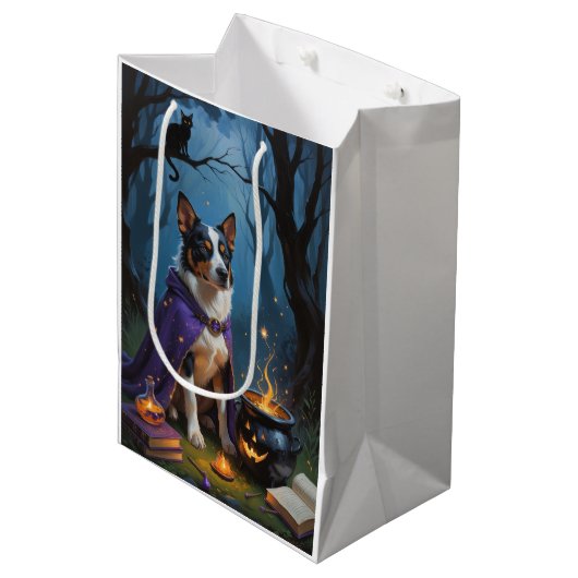 Australische Rundvee Whimsical Halloween-schilderi Medium Cadeauzakje (Voorkant Gekanteld)