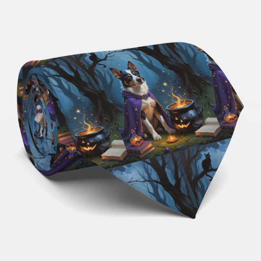 Australische Rundvee Whimsical Halloween-schilderi Stropdas (Opgerold)