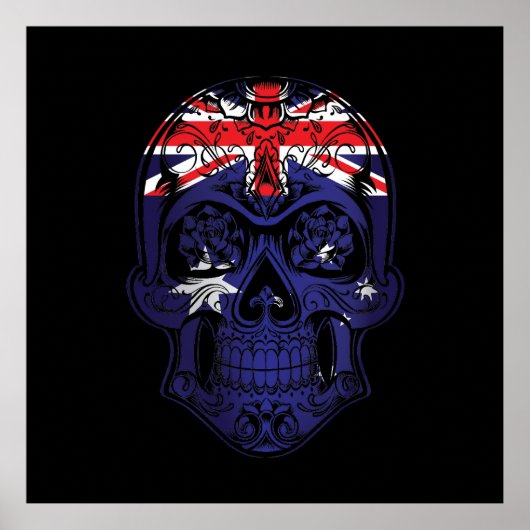 Australische schedel en Rozen vlag Poster (Voorkant)